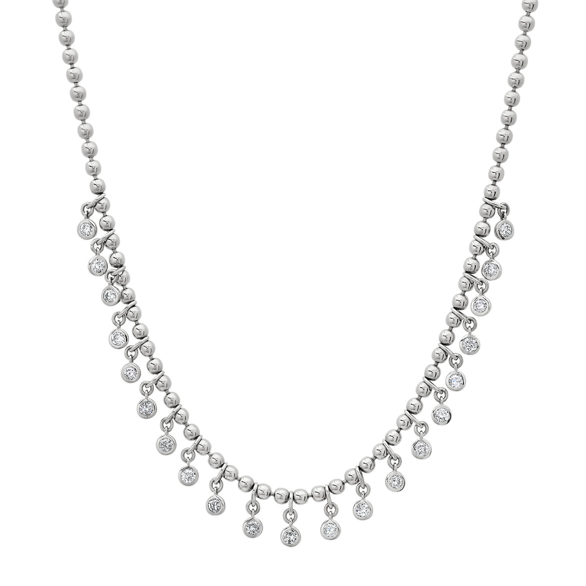 Gold Ball Chain Necklace with Round Diamond Shakers