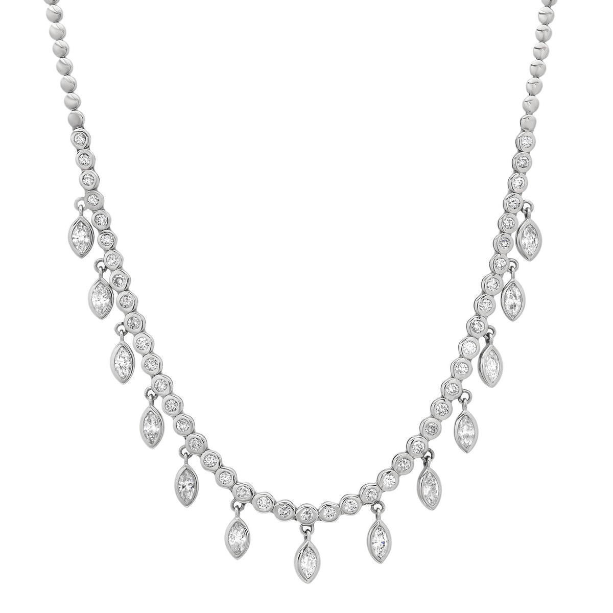Round Diamond Tennis Necklace with Marquise Shakers
