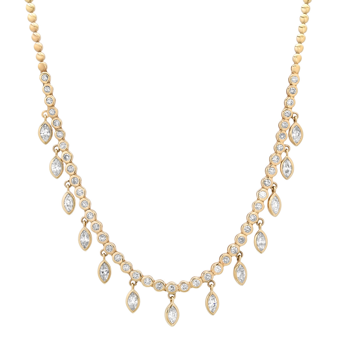 Round Diamond Tennis Necklace with Marquise Shakers