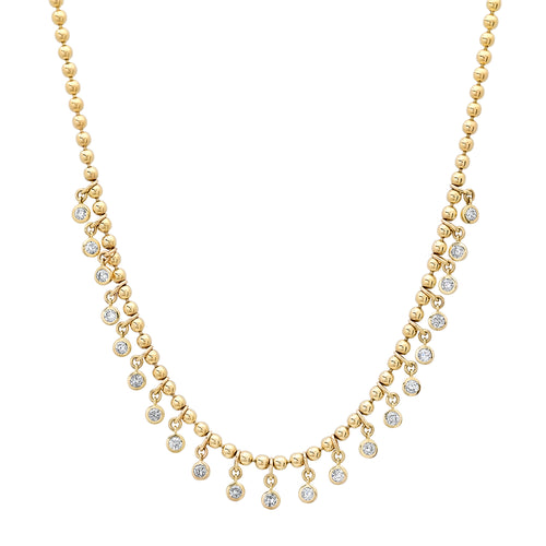 Gold Ball Chain Necklace with Round Diamond Shakers