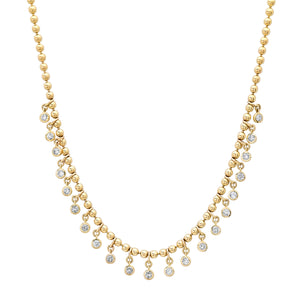 Gold Ball Chain Necklace with Round Diamond Shakers