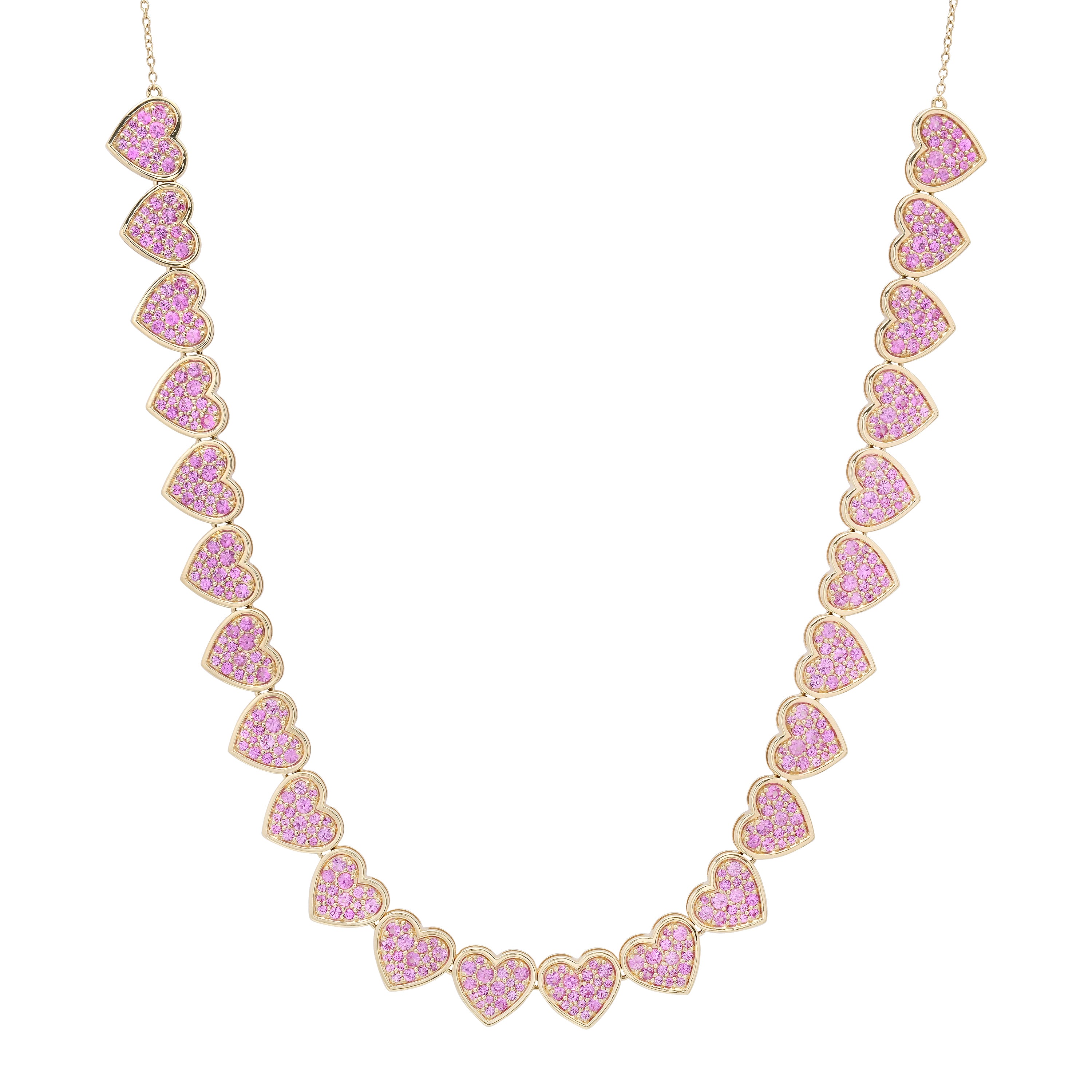 Pink Sapphire Heart Tennis Necklace