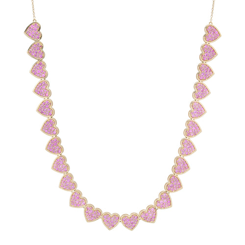 Pink Sapphire Heart Tennis Necklace
