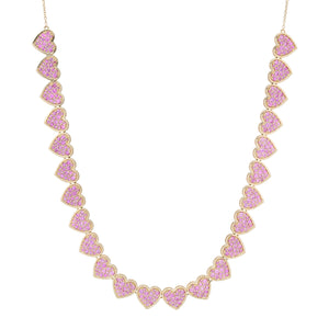 Pink Sapphire Heart Tennis Necklace