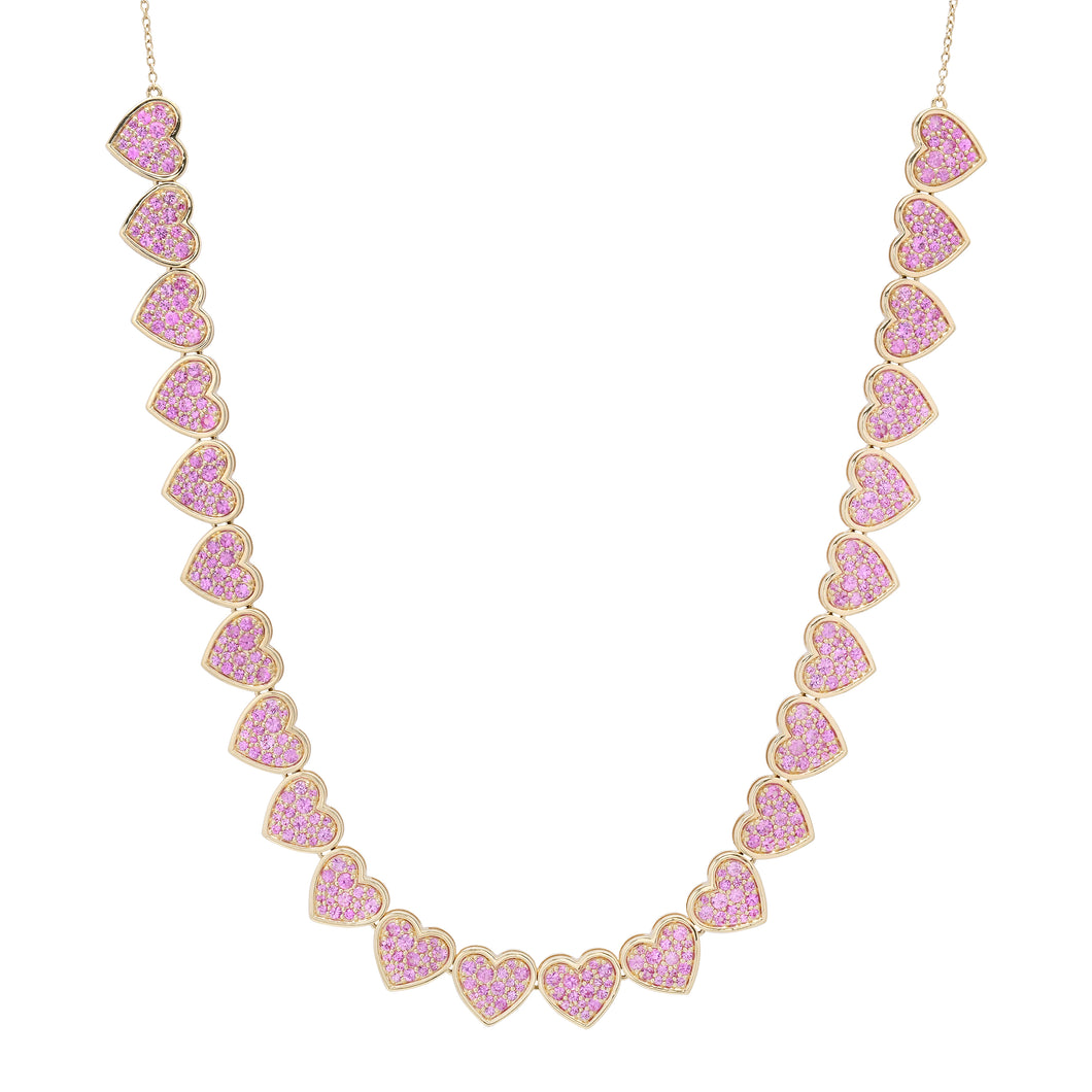 Pink Sapphire Heart Tennis Necklace