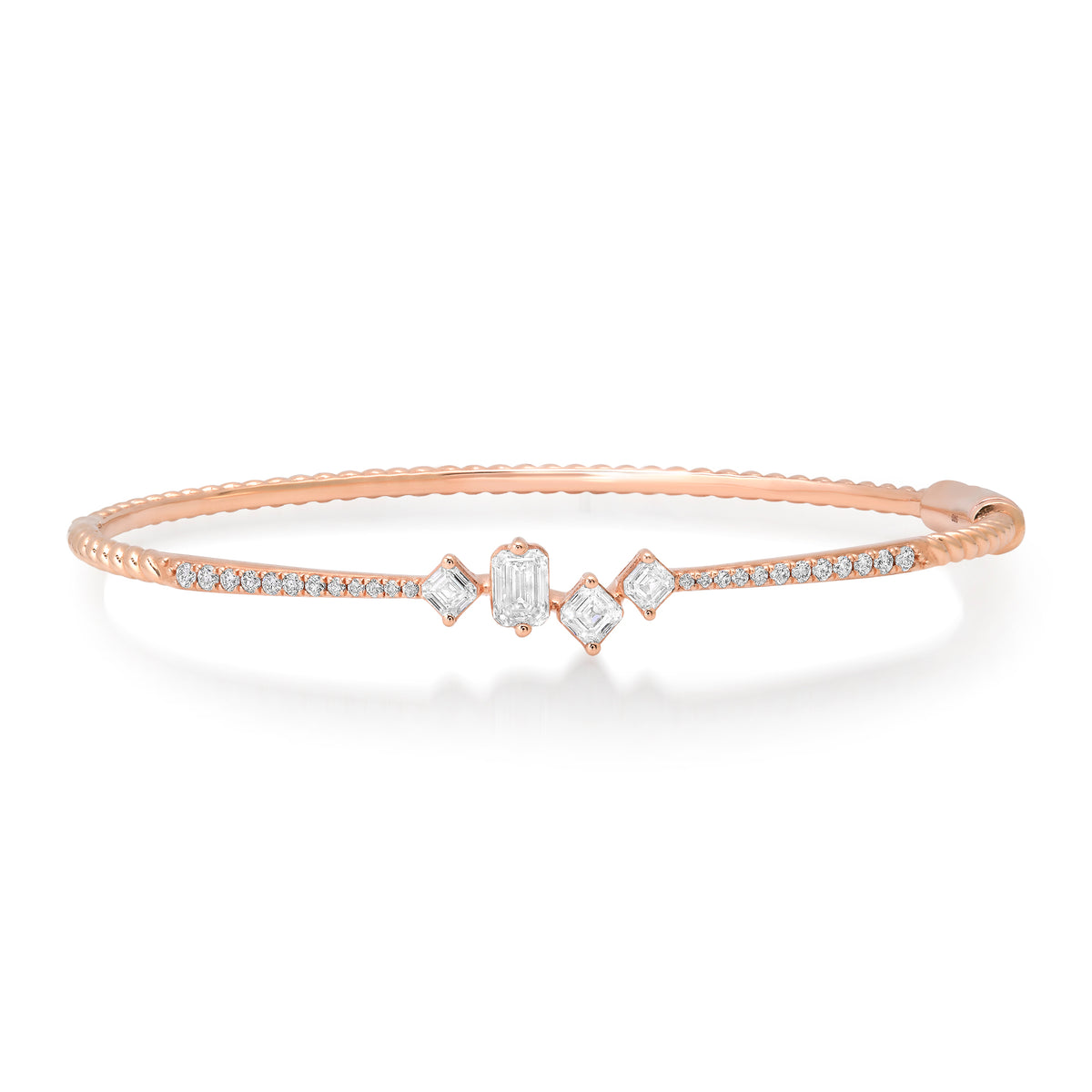 Pave Diamond Bangle with Solitaire Mixed Shape Diamonds