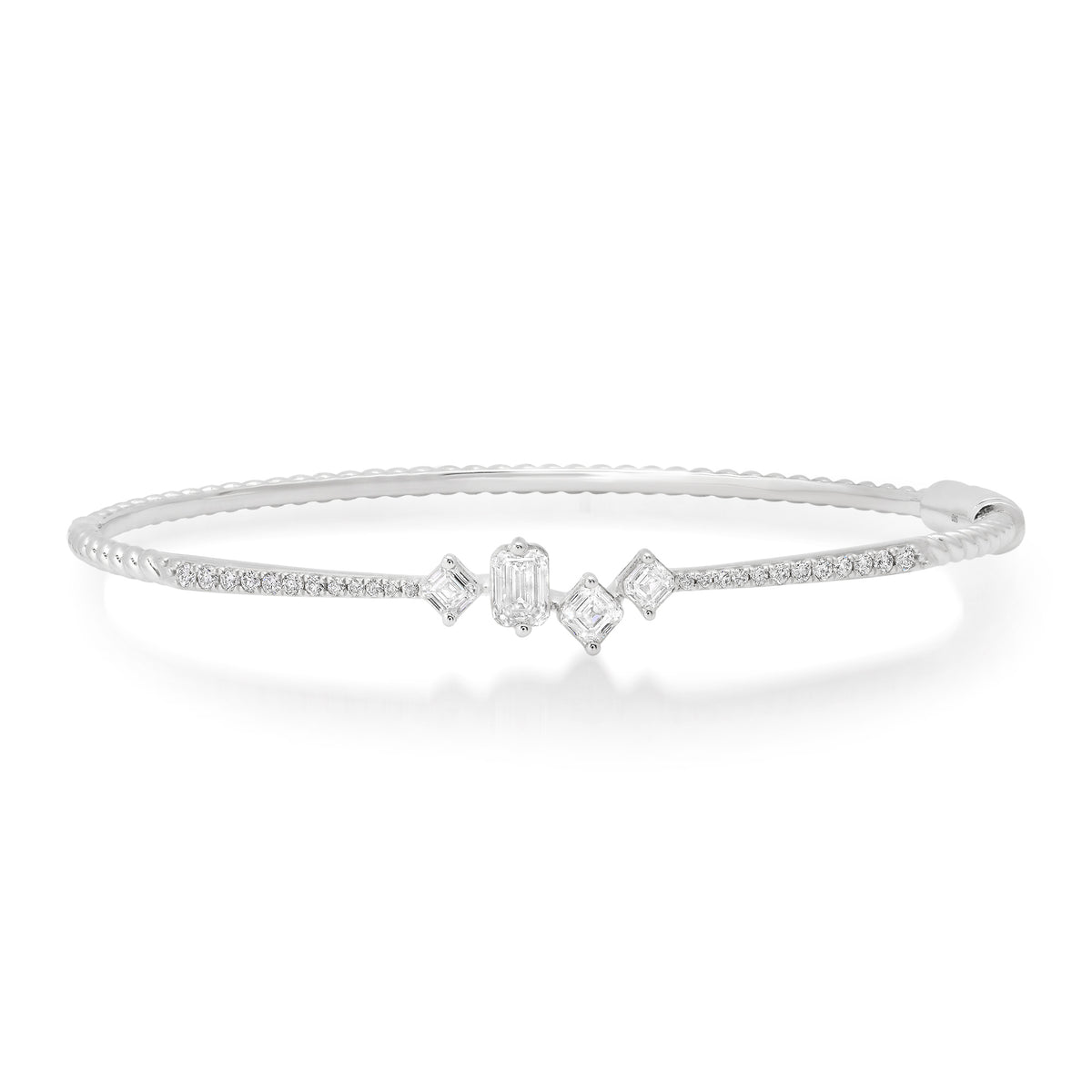 Pave Diamond Bangle with Solitaire Mixed Shape Diamonds