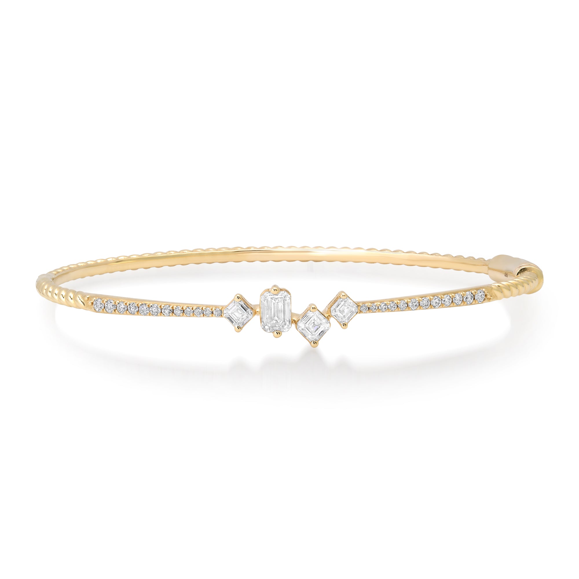 Pave Diamond Bangle with Solitaire Mixed Shape Diamonds