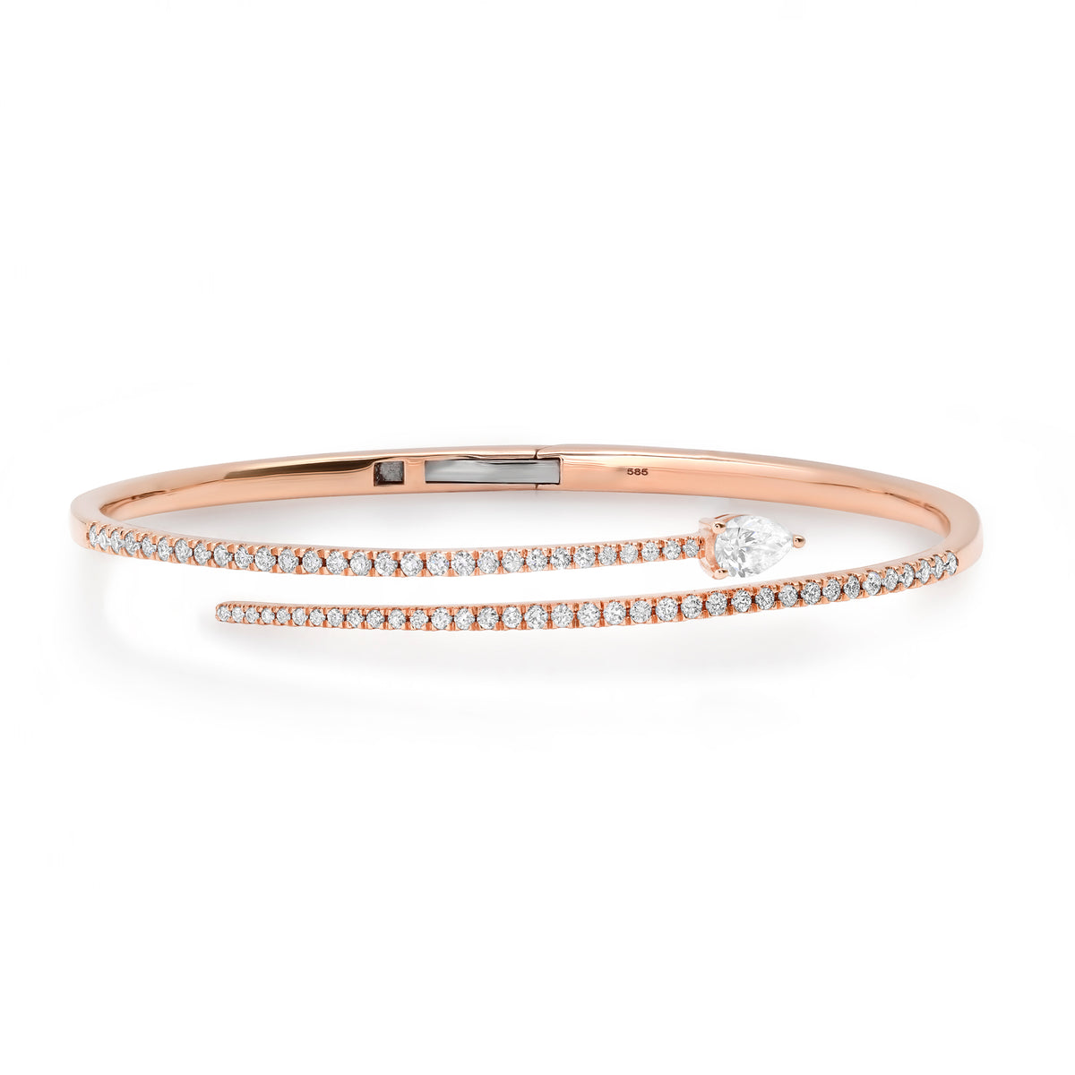 Perfect Pear & Pave Diamond Hinged Bypass Bangle Bracelet