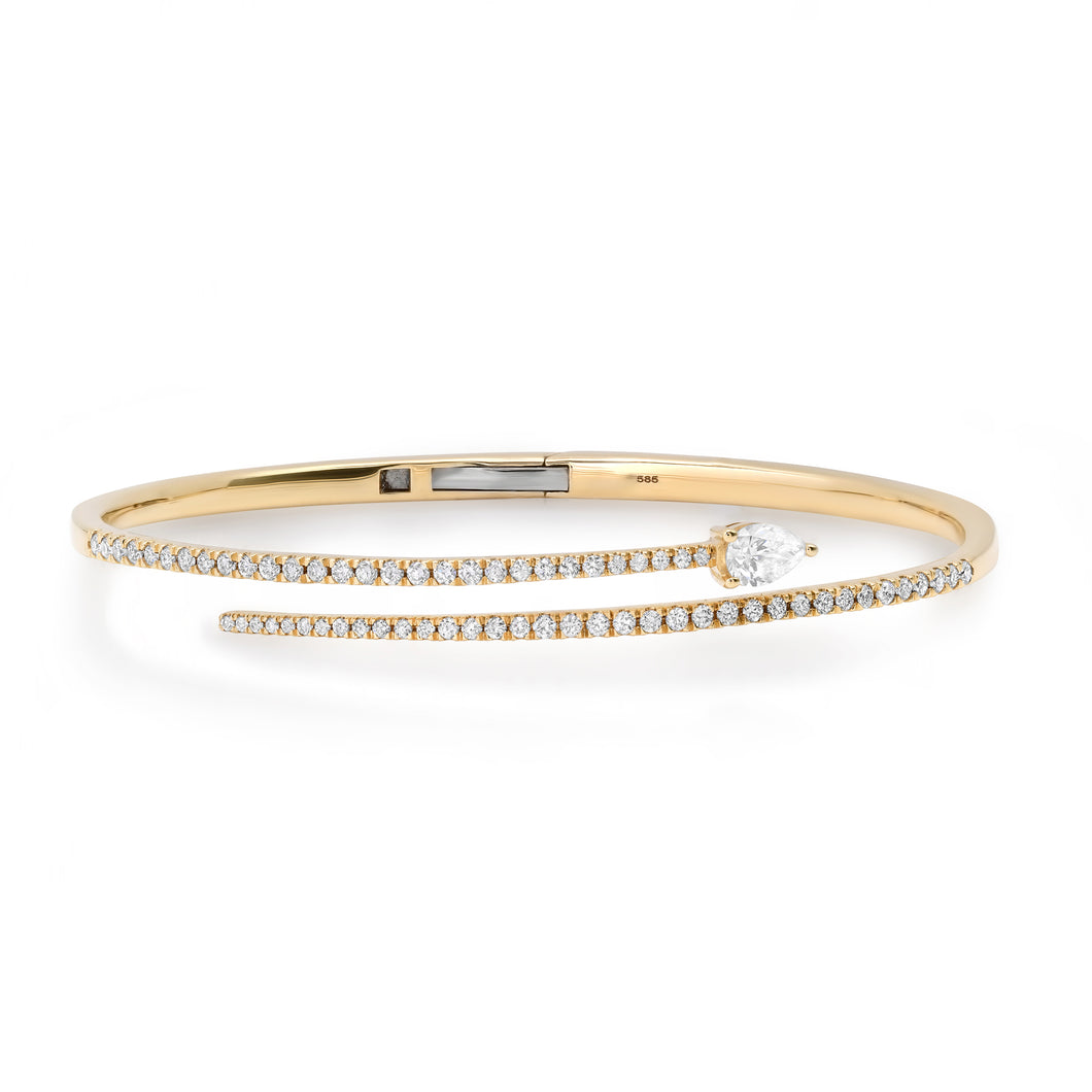 Perfect Pear & Pave Diamond Hinged Bypass Bangle Bracelet