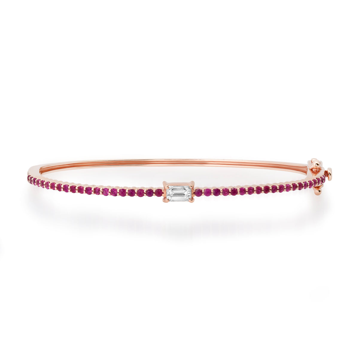 Pave Ruby Bangle Bracelet with Solitaire Diamond
