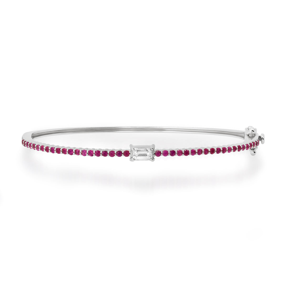 Pave Ruby Bangle Bracelet with Solitaire Diamond