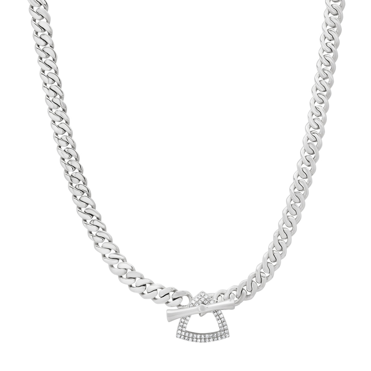 Gold Cuban Link Chain Necklace with Toggle & Diamond Accent Link
