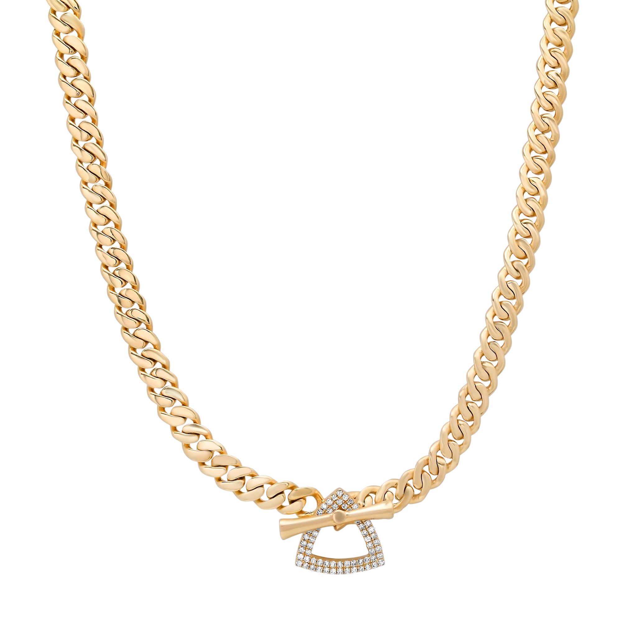 Gold Cuban Link Chain Necklace with Toggle & Diamond Accent Link
