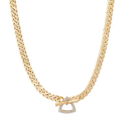 Gold Cuban Link Chain Necklace with Toggle & Diamond Accent Link