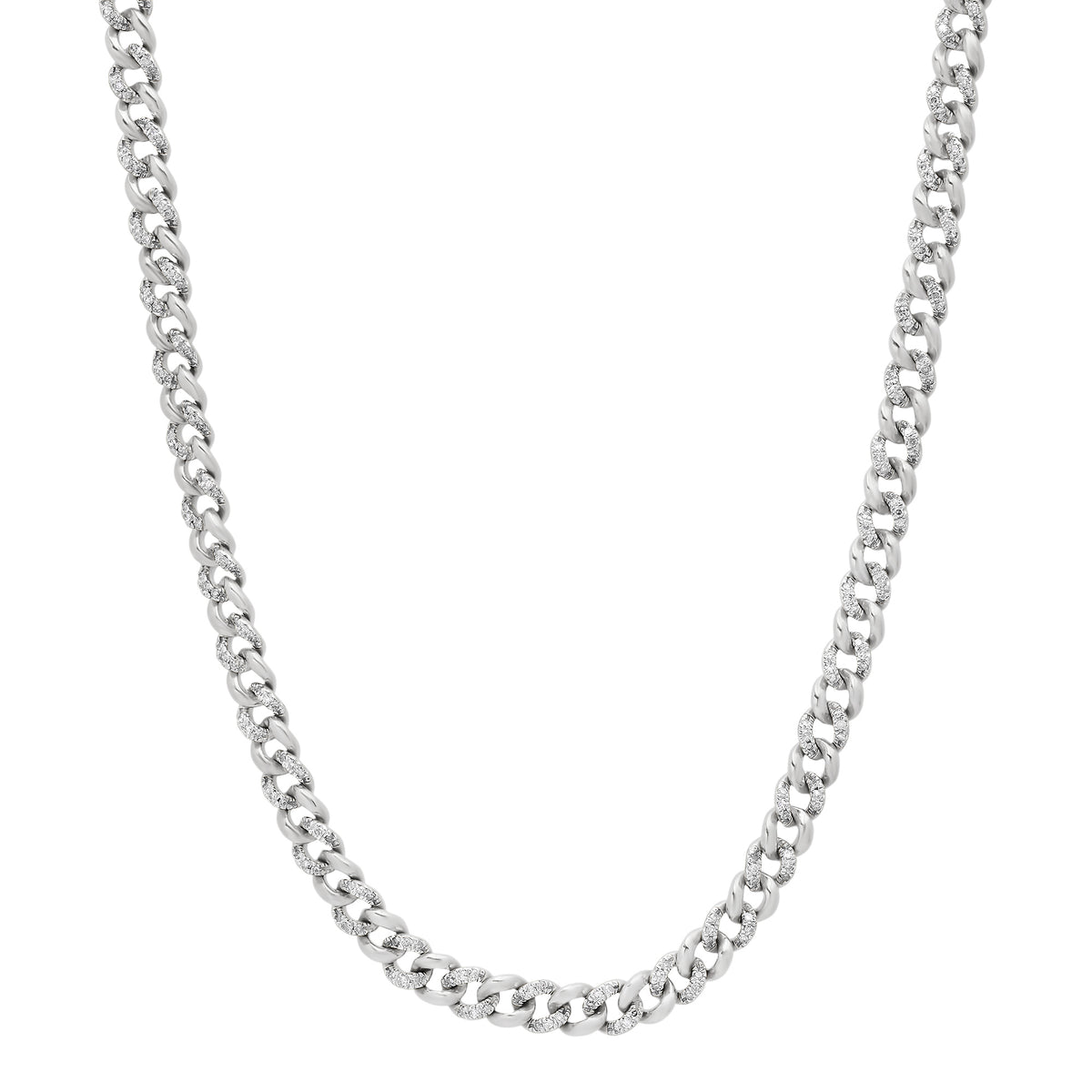Alternating Diamond & Gold Cuban Chain Link Necklace