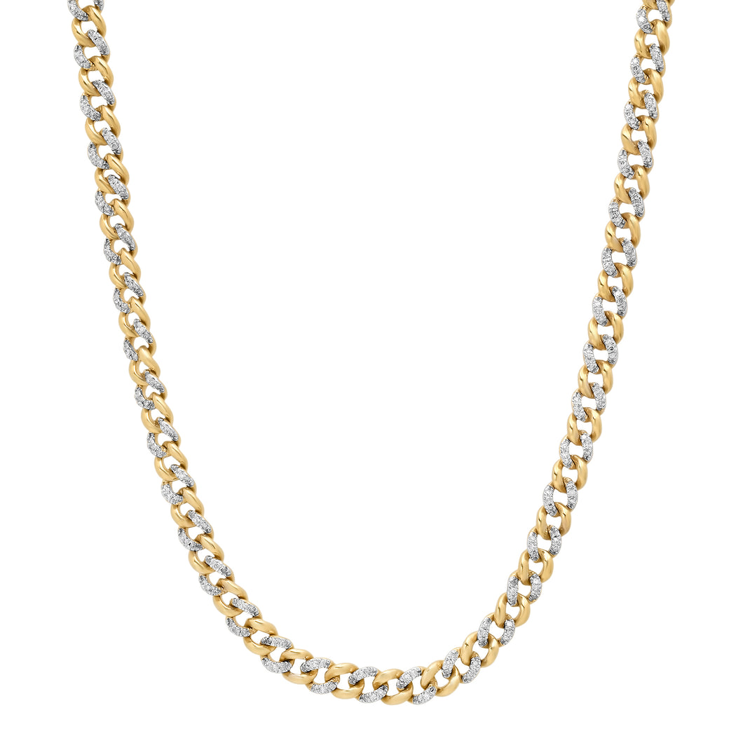 Alternating Diamond & Gold Cuban Chain Link Necklace
