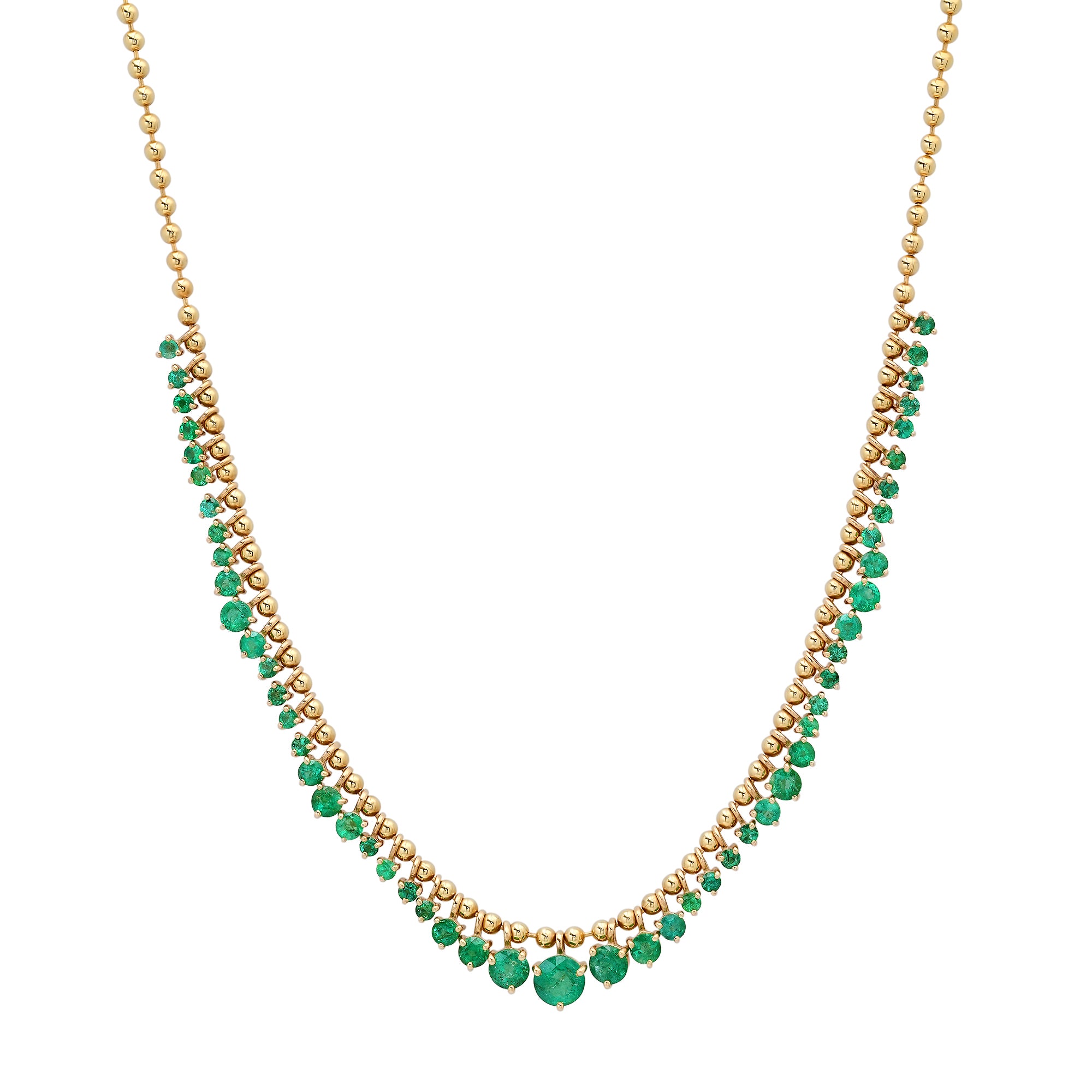 Graduated Round Emerald Dangle Necklace