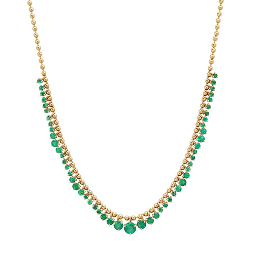 Graduated Round Emerald Dangle Necklace