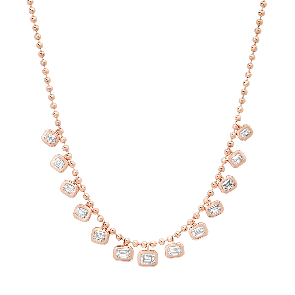 East West Emerald Cut Diamond Dangle Ball Chain Necklace