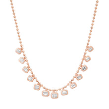 East West Emerald Cut Diamond Dangle Ball Chain Necklace