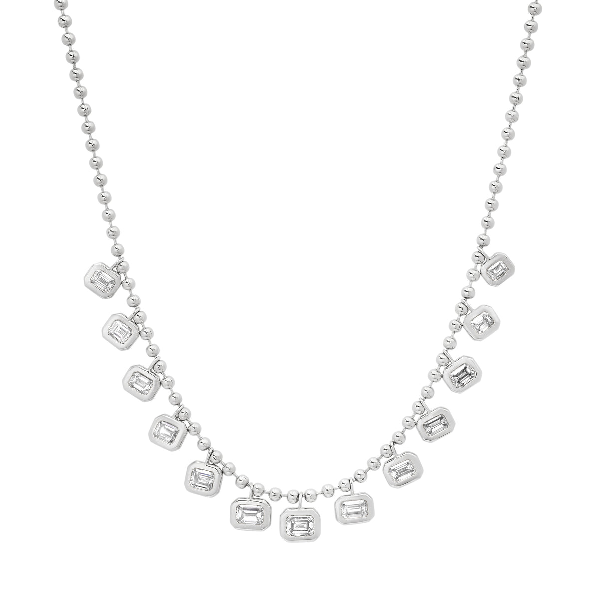 East West Emerald Cut Diamond Dangle Ball Chain Necklace