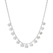 East West Emerald Cut Diamond Dangle Ball Chain Necklace