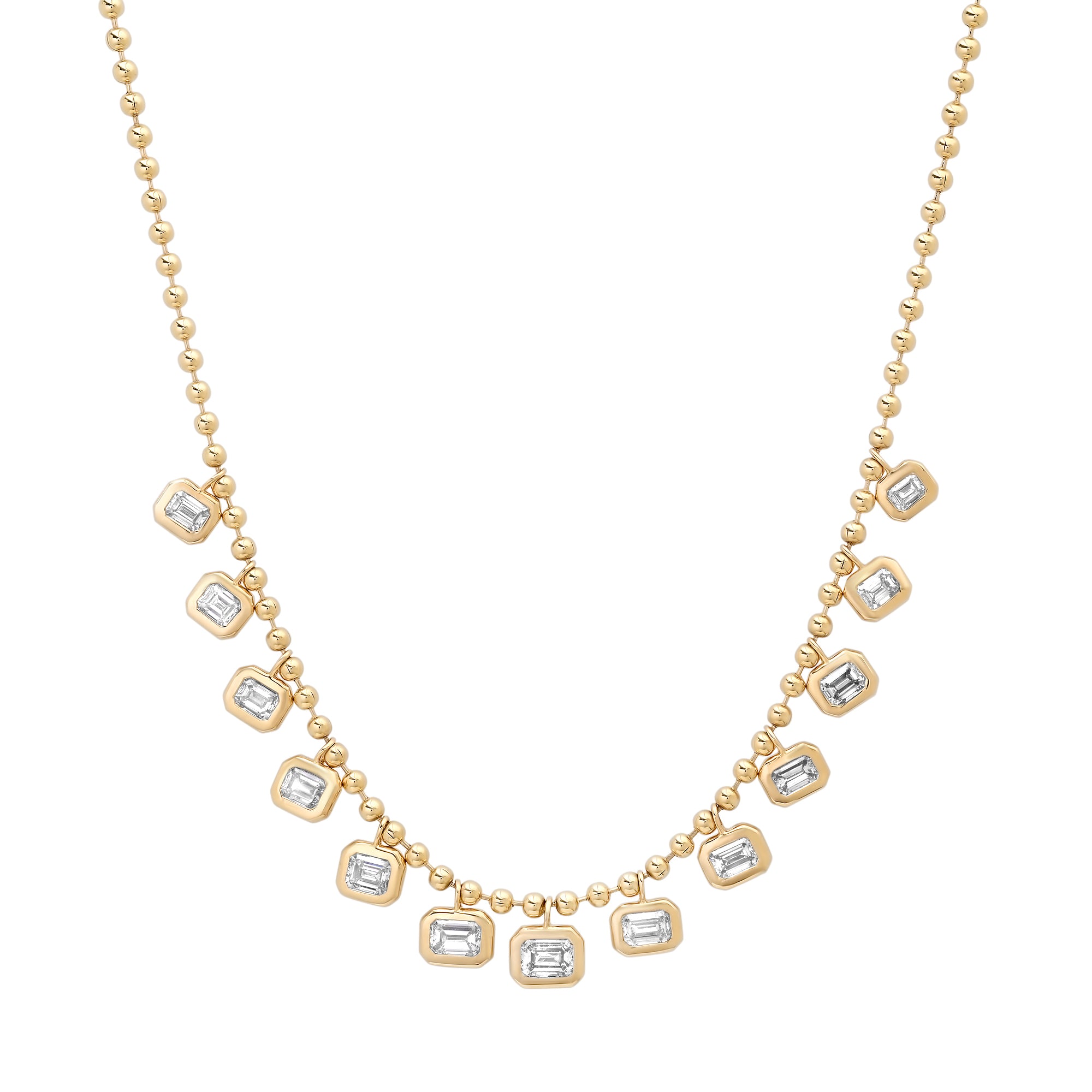 East West Emerald Cut Diamond Dangle Ball Chain Necklace