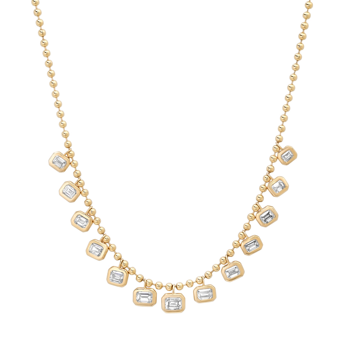 East West Emerald Cut Diamond Dangle Ball Chain Necklace