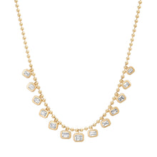 East West Emerald Cut Diamond Dangle Ball Chain Necklace