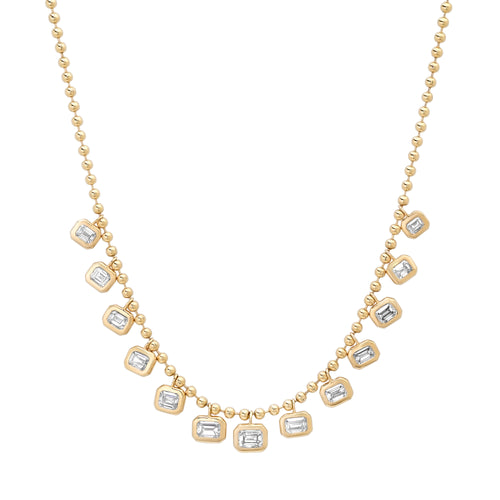 East West Emerald Cut Diamond Dangle Ball Chain Necklace
