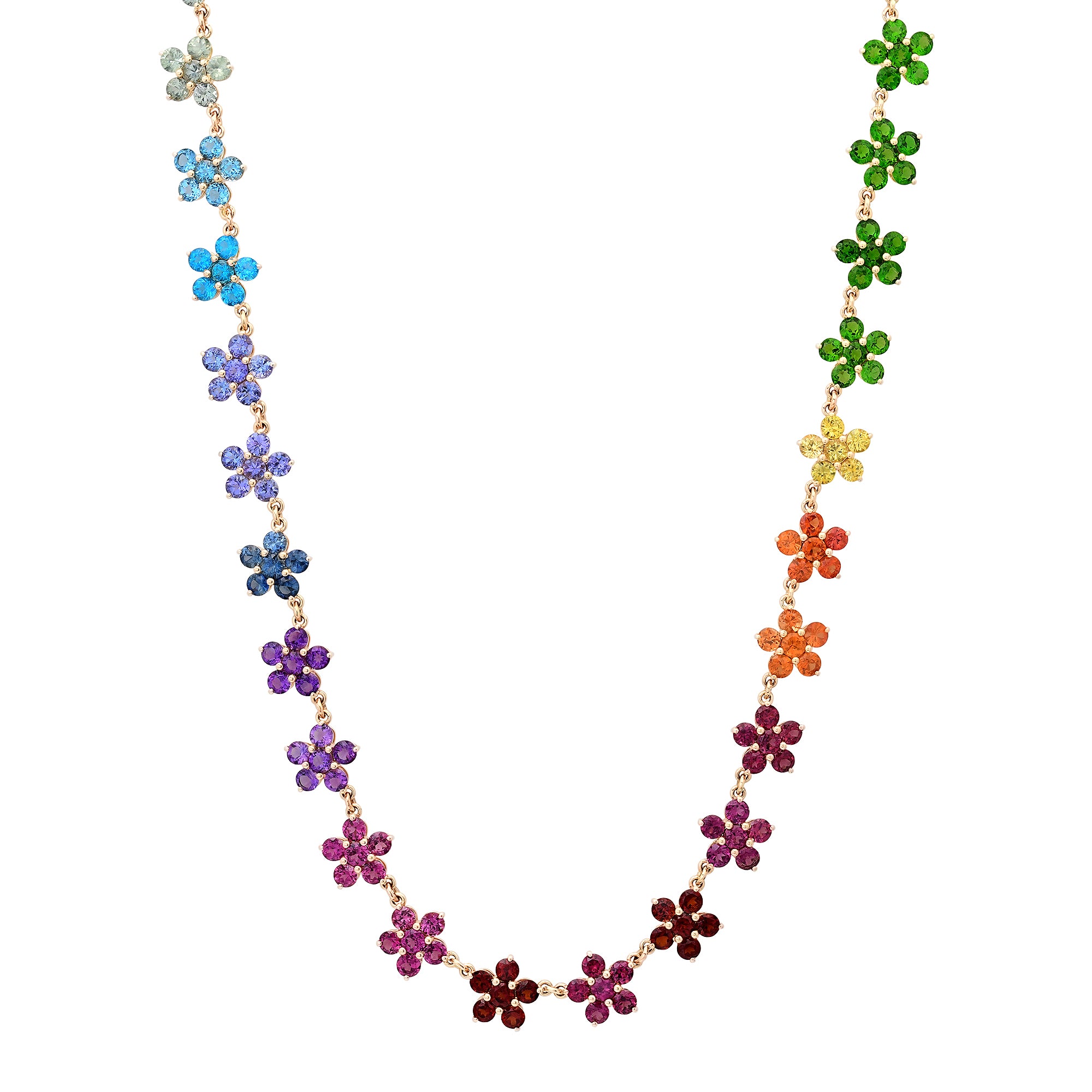 3/4 Mixed Sapphire Flower Chain Necklace