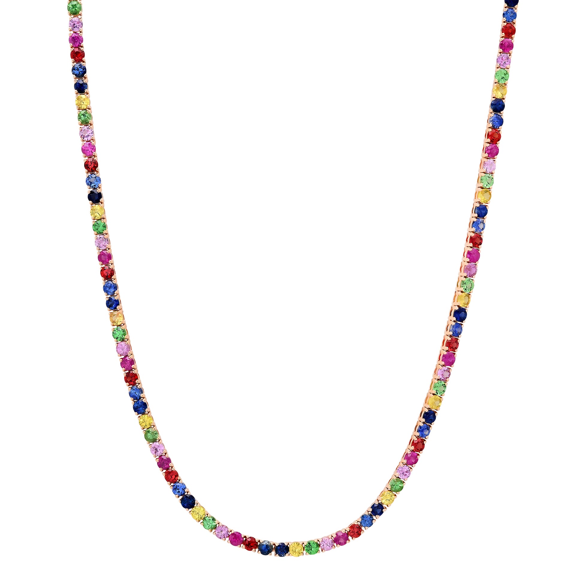 Prong Set Mixed Sapphire Tennis Necklace