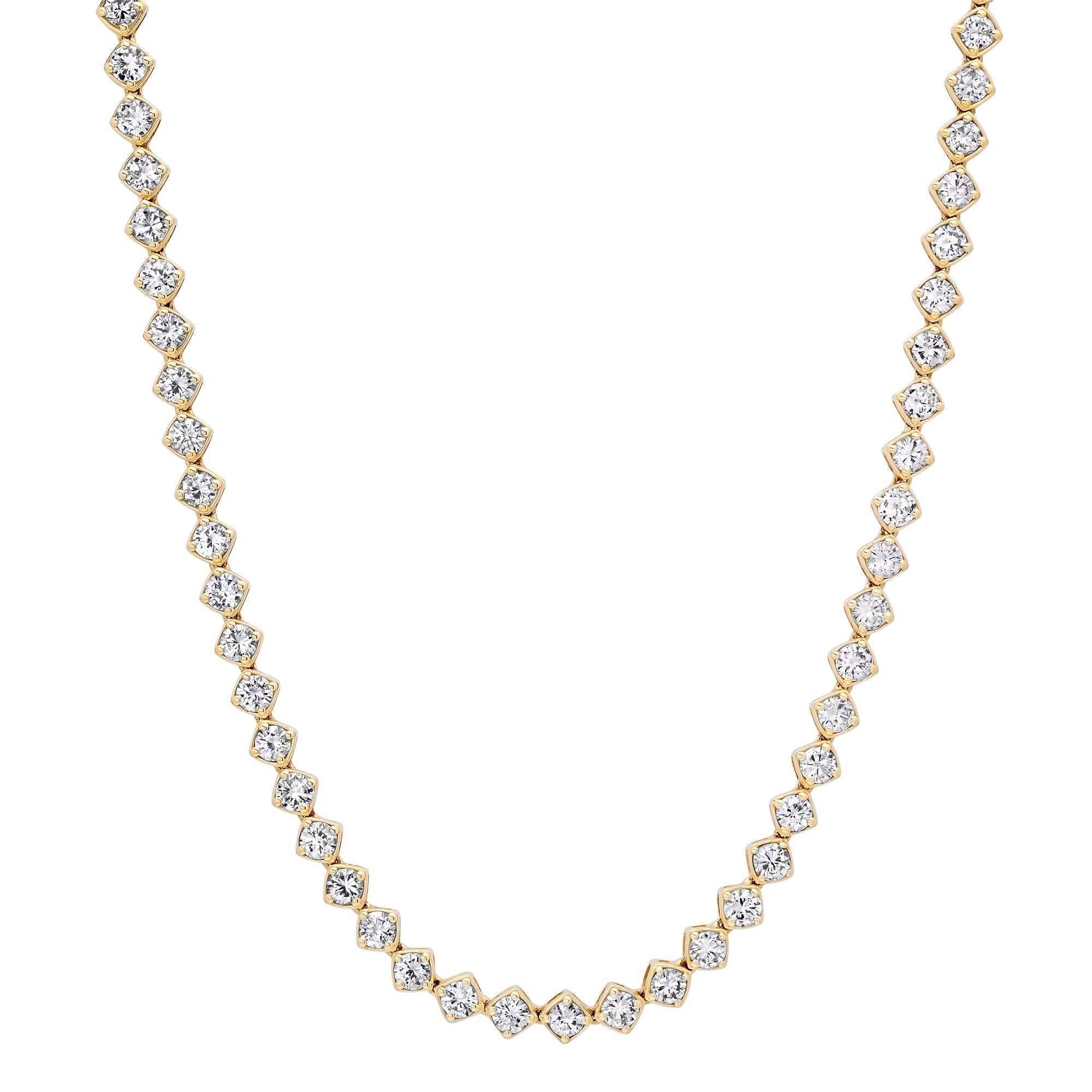 Bezel Prong Set Diamond Shaped Diamond Tennis Necklace