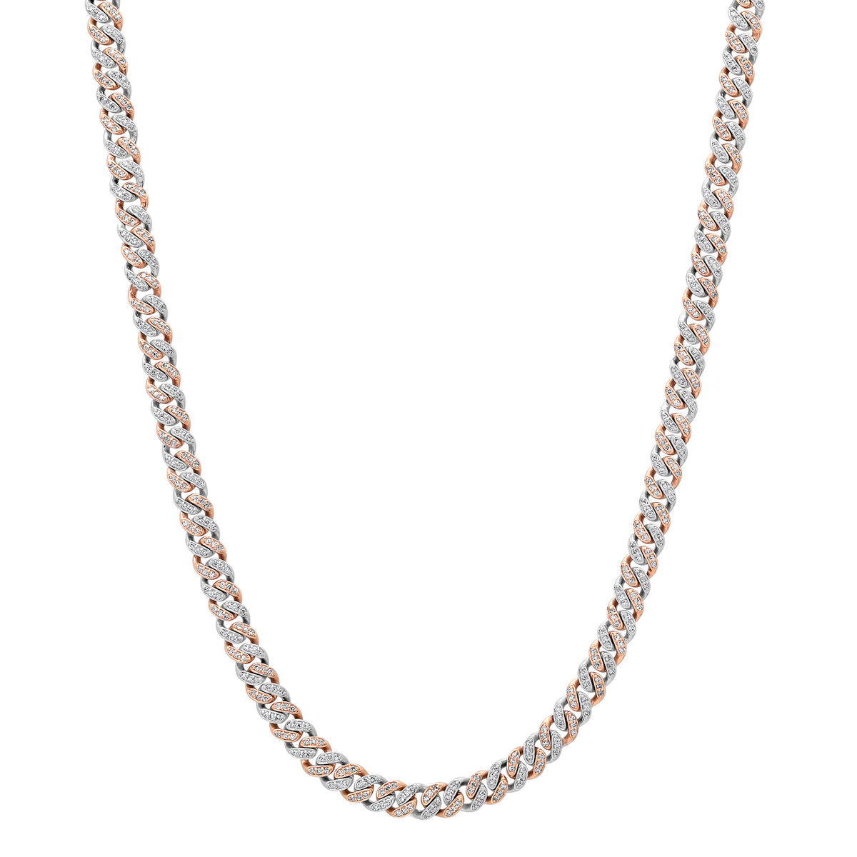Alternating Two Tone Diamond Cuban Chain Link Necklace