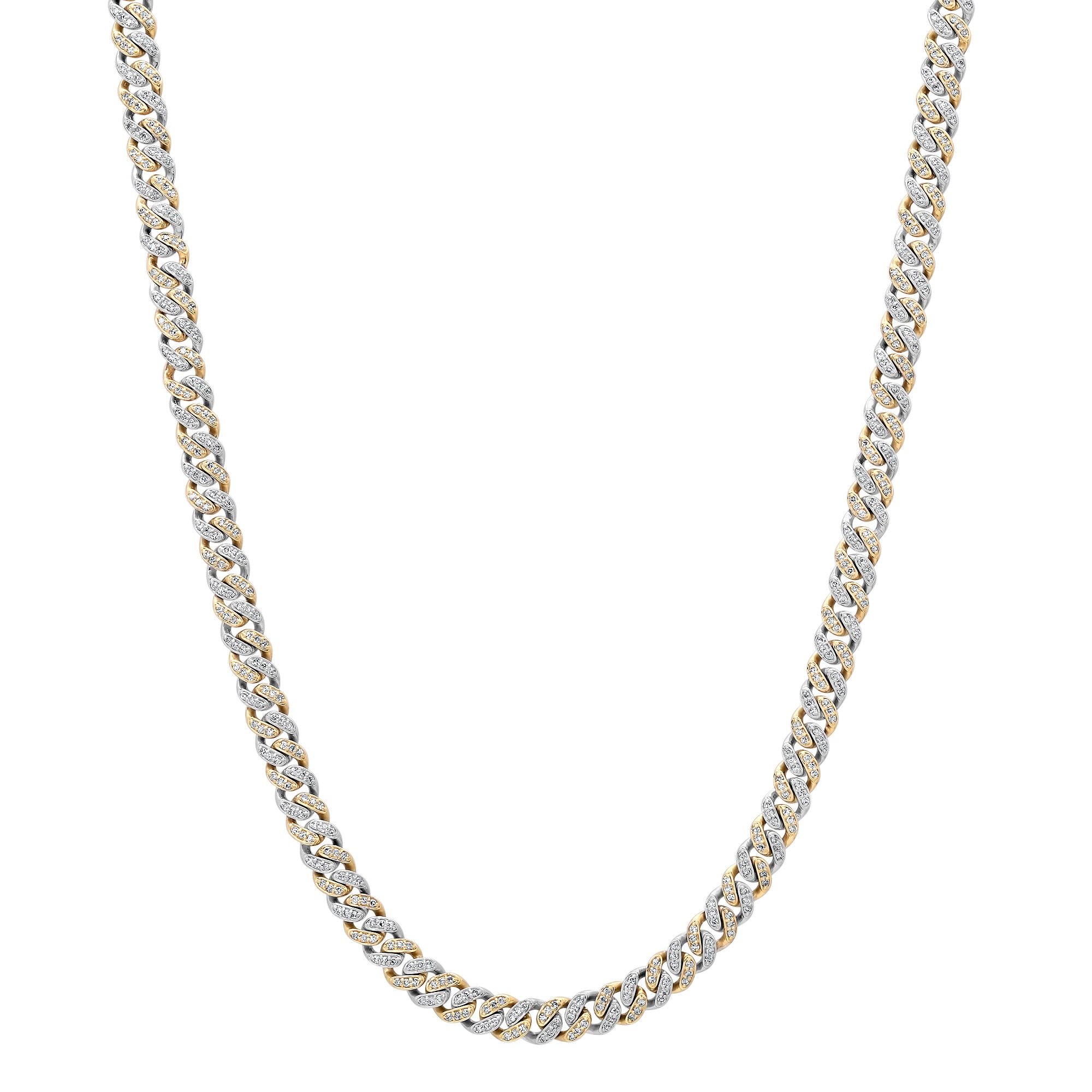 Alternating Two Tone Diamond Cuban Chain Link Necklace