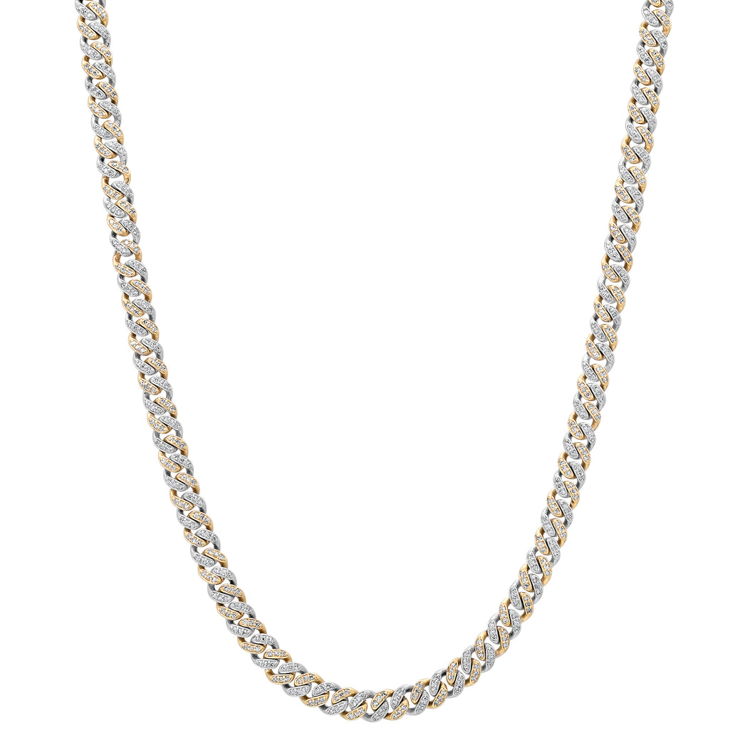 Alternating Two Tone Diamond Cuban Chain Link Necklace