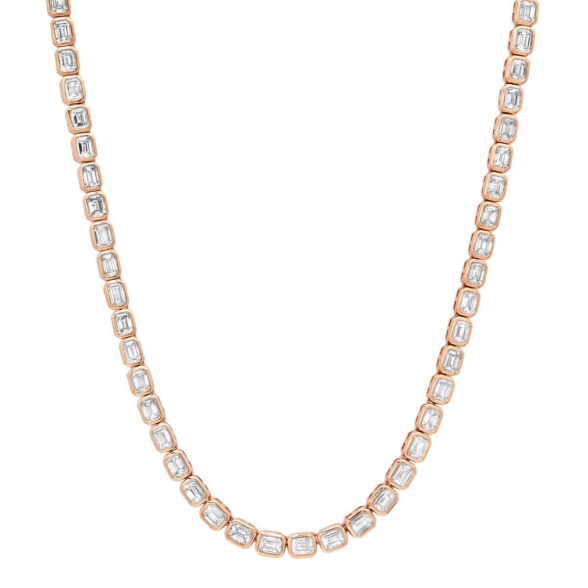 East West Emerald Cut Diamond Bezel Tennis Necklace