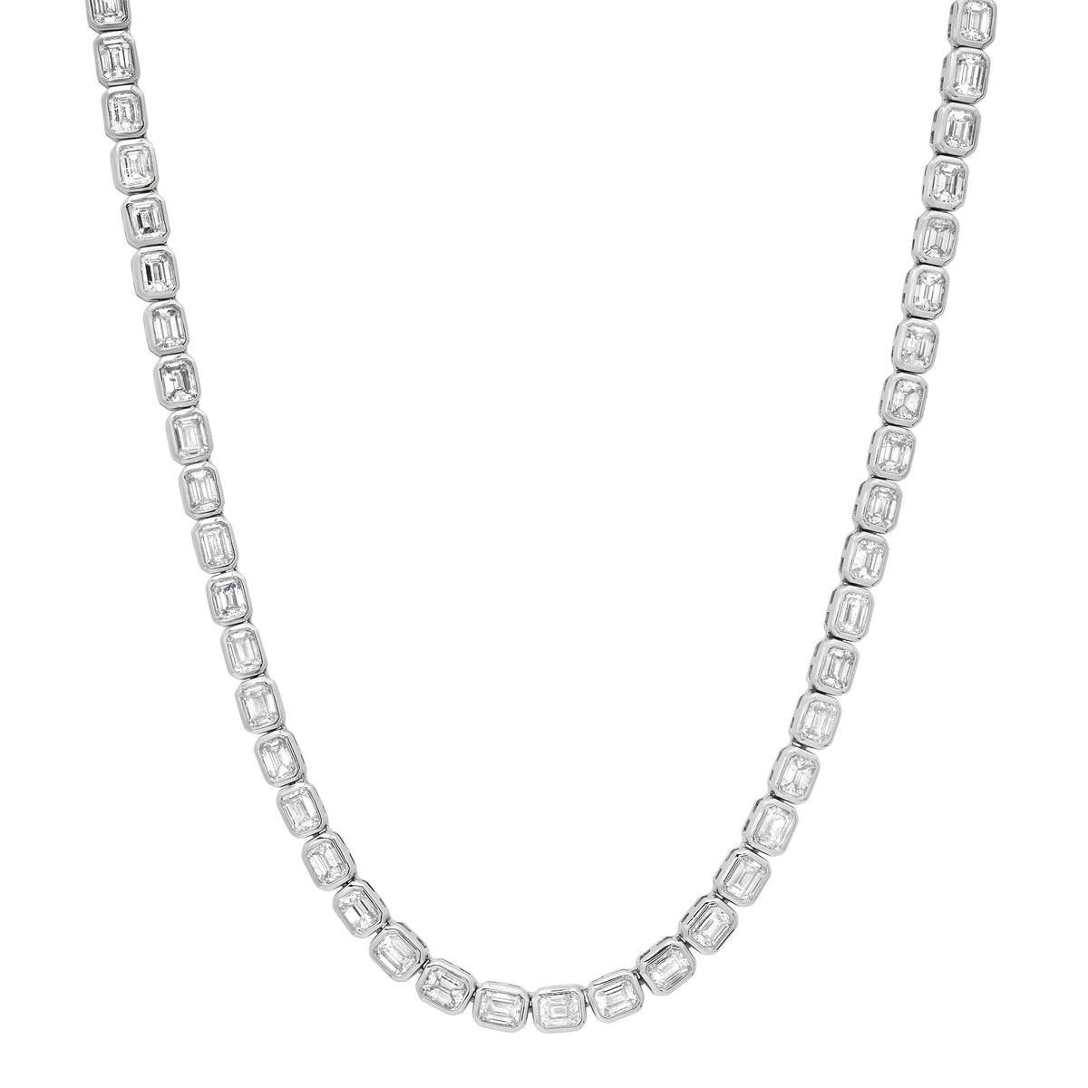 East West Emerald Cut Diamond Bezel Tennis Necklace