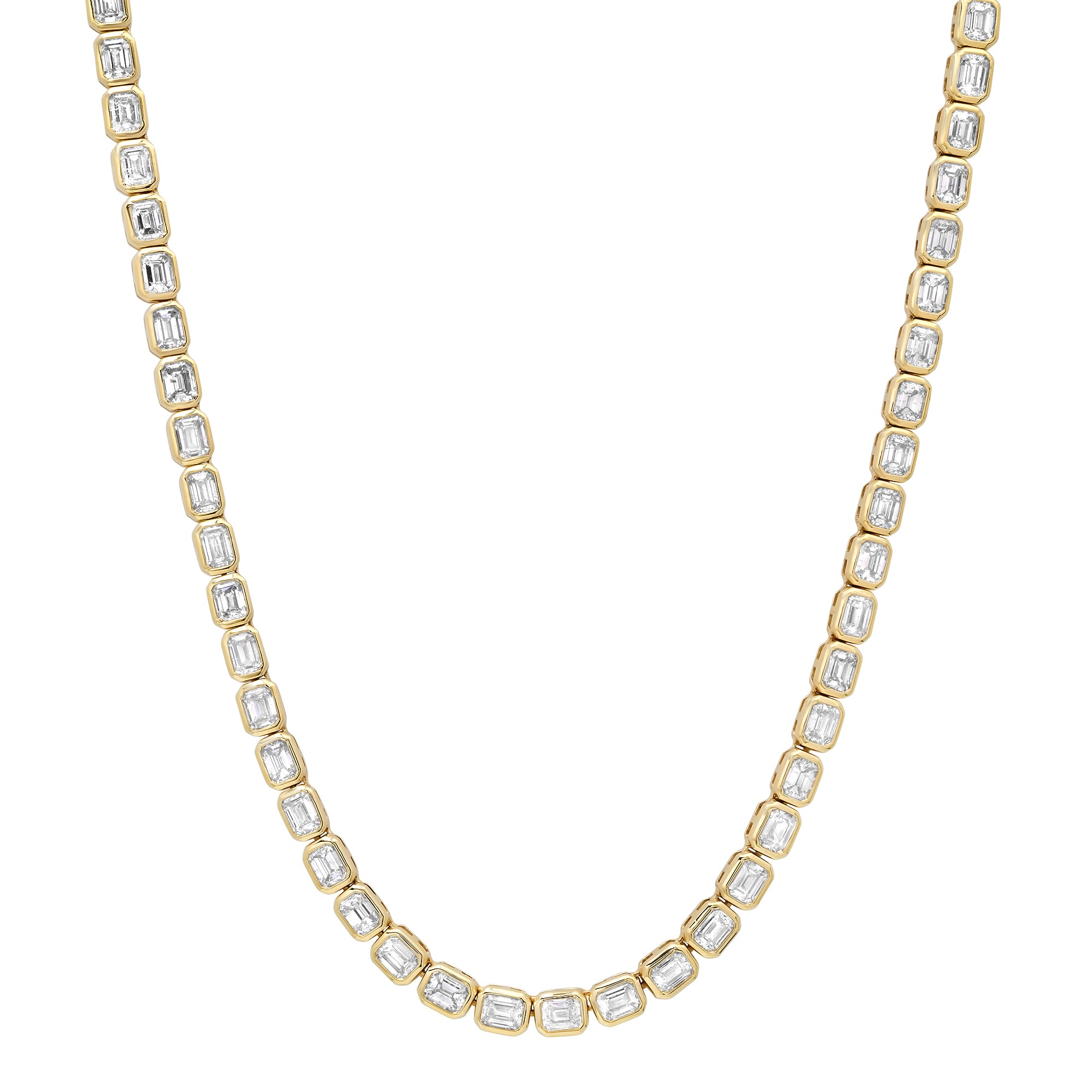 East West Emerald Cut Diamond Bezel Tennis Necklace