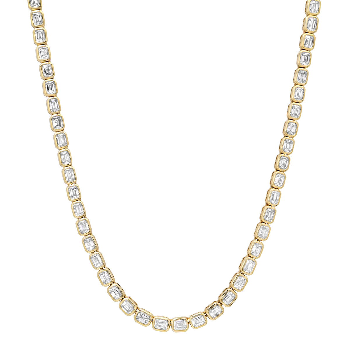 East West Emerald Cut Diamond Bezel Tennis Necklace