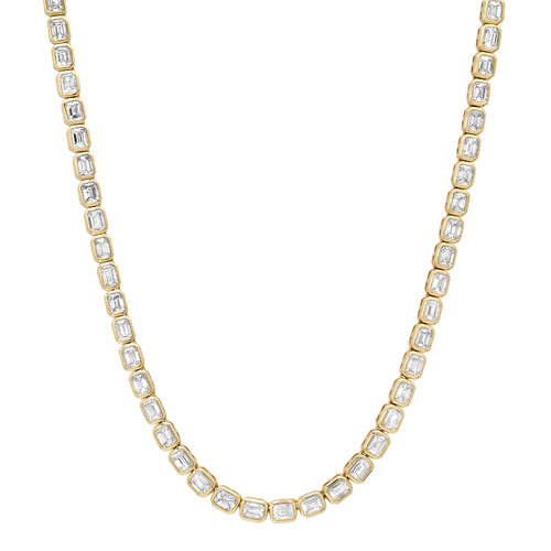 East West Emerald Cut Diamond Bezel Tennis Necklace