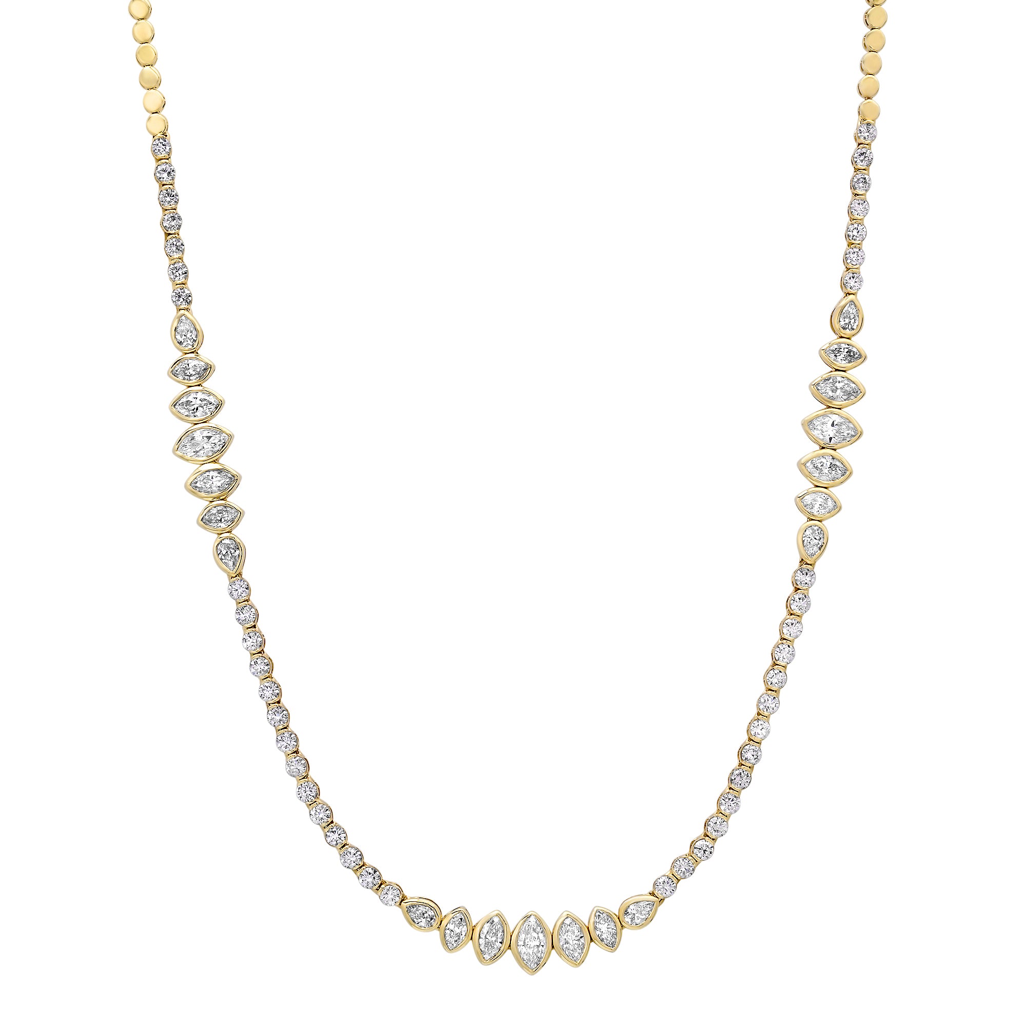 Alternating Graduated Bezel Set Marquise & Pear Diamond 1/2 Tennis Necklace