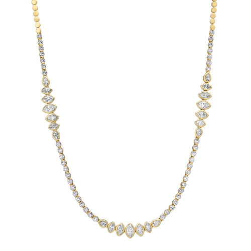 Alternating Graduated Bezel Set Marquise & Pear Diamond 1/2 Tennis Necklace