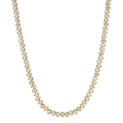 Alternating Bezel Set Diamond Pear Tennis Necklace