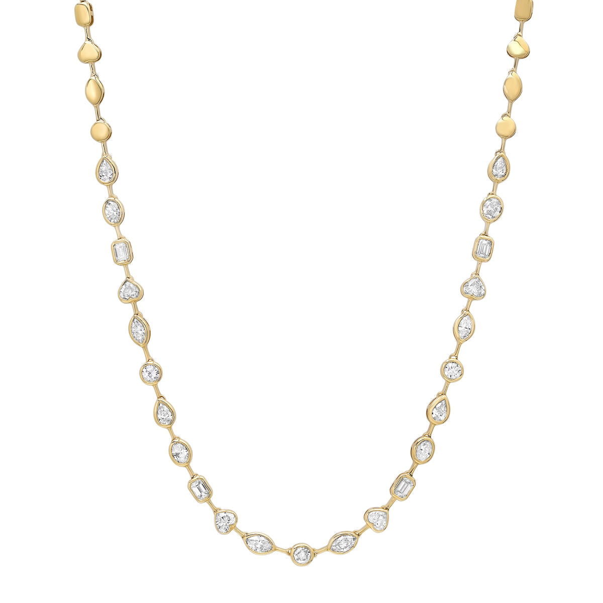 Segmented Mixed Shape Diamond Bezel 1/2 Tennis Necklace