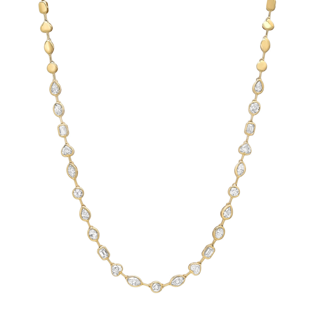 Segmented Mixed Shape Diamond Bezel 1/2 Tennis Necklace