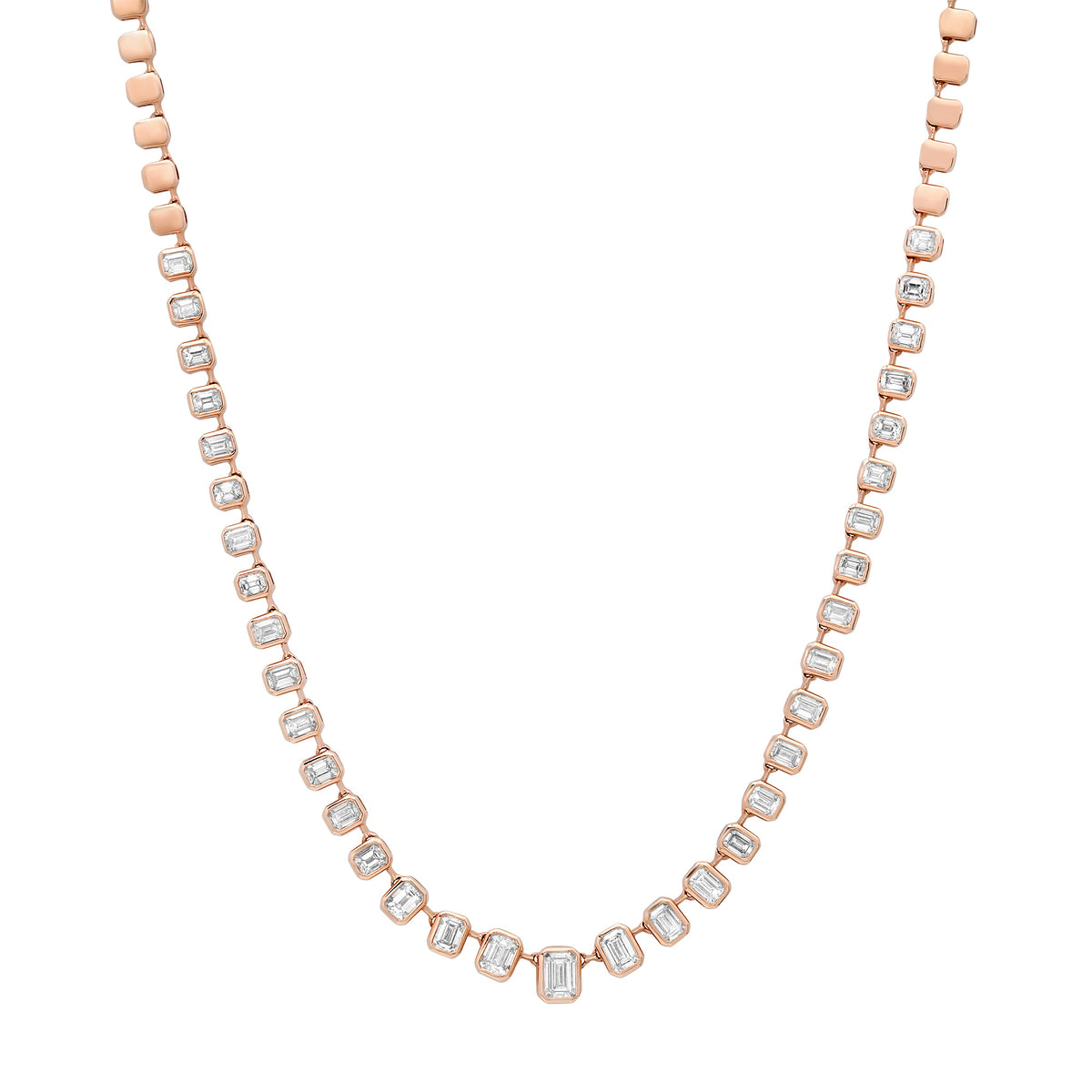 Graduated Bezel Set Emerald Cut Diamond 1/2 Tennis Necklace