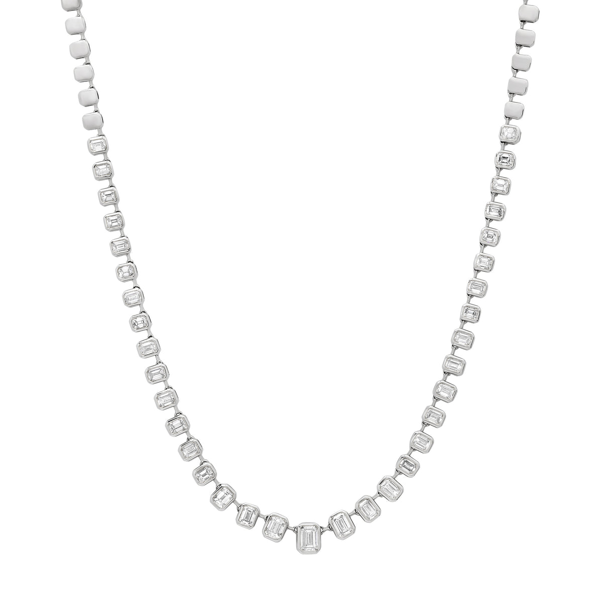 Graduated Bezel Set Emerald Cut Diamond 1/2 Tennis Necklace
