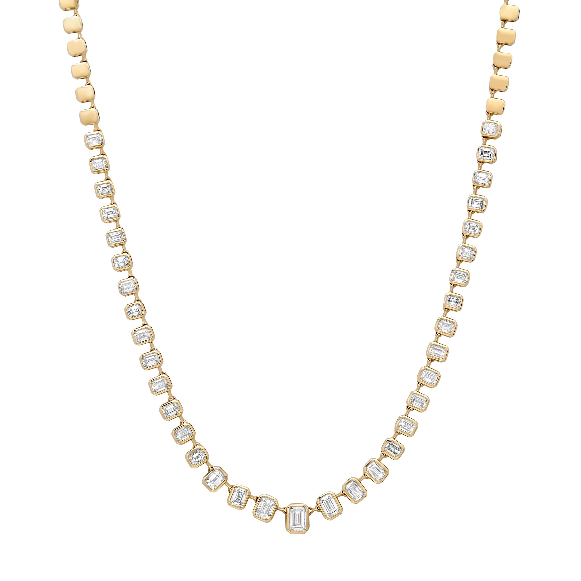 Graduated Bezel Set Emerald Cut Diamond 1/2 Tennis Necklace